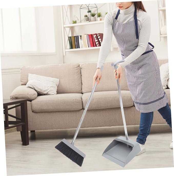 1Set Durable Broom and Dustpan Supple Home Cleaning Tools Lightweight Design for Ergonomic Long Handle for Effortless Use Style for Versatile Cleaning