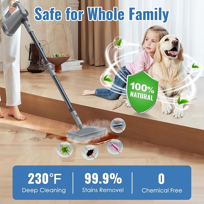 FEPPO Steam Mop & Detachable Handheld Steam Cleaner for Home and Floor Cleaning, 15s Heat-Up, 230°F Floor Steamer for Deep Cleaning with Multi-purpose Attachments Hardwood Floors, Tile,Grout,Furniture