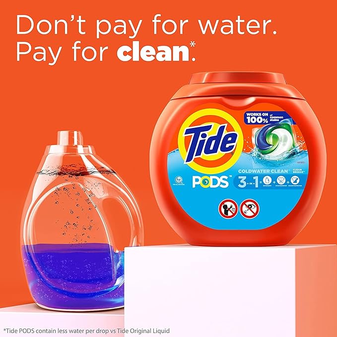 Tide PODS laundry detergent pacs, 3-in-1 Stain Remover, Odor Fighter, Color Protector, 57 Count, HE compatible, Clean Breeze Scent