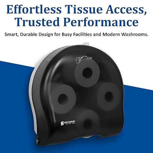 San Jamar Classic Carousel Tissue Dispenser with Biokleen Handle for Bathroom, Plastic, 1.5 Inch Core, Black, (Pack of 6)