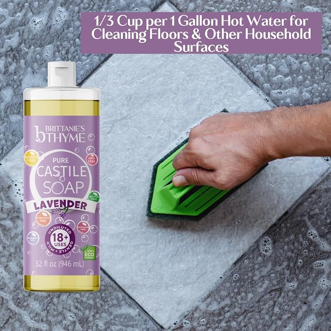 Brittanie’s Pure Castile Liquid Soap Refill, Lavender, 32 Ounce 2 Pack | Dish Soap, Hair & Body, Laundry, Home, Gentle and Pure, Made with Natural Luxurious Oils, Vegan & Gluten Free Non-GMO