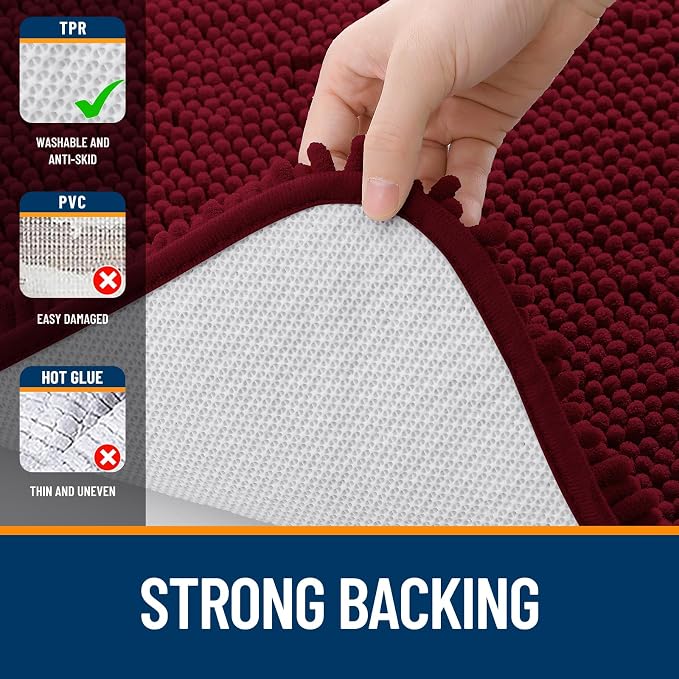 OLANLY Toilet Rugs U-Shaped 24x20, Extra Soft Absorbent Chenille Contour Bathroom Rugs for Toilet, Dry Quickly, Machine Washable, Non-Slip Bath Mat, Burgundy