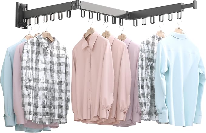 BOQORAD Clothes Drying Rack,Wall Mounted Space-Saver,Retractable,Collapsible, Strong Load-Bearing,ing Rack Clothing,Laundry Drying Rack（Windproof Ring, Three Pole）