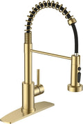 FORIOUS Gold Kitchen Sink Faucet, Stainless Steel Single Handle | Classic Commercial Kitchen Faucet with 3 Modes Sprayer, Suitable for Outdoor Laundry Rv Bar, with Deck Plate for 1 or 3 holes