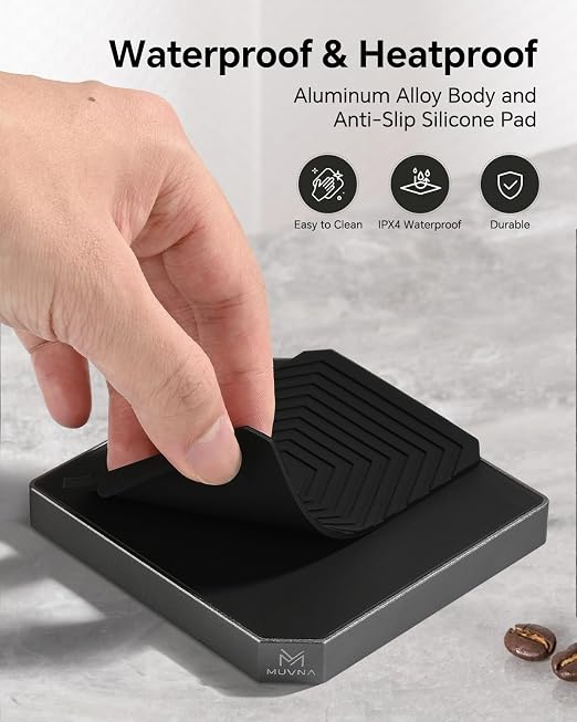 Espresso Scale with Timer - MUVNA Mini Coffee Scale 0.1g Precision Rechargeable, Metal Body Portable Digital Scale for Pour Over/Espresso with Flow Rate Display, Automatic Timing, Black