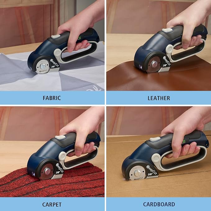 ZEITE Deepcut 3/8" Electric Cardboard Cutter,Cordless Scissors with LED Light,Storage Box,Rechargeable Powerful Rotary Box Cutter with 2 Blades for Thick Cardboard, Fabric, Carpet, Leather