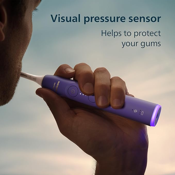 Philips Sonicare 6500 Series Electric Toothbrush - Next-Generation Sonicare Technology, Pressure Sensor, 9 Brushing Settings, SmarTimer, BrushPacer, 21-Day Runtime, Travel Case, Purple, HX7417/05