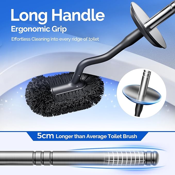HAMITOR Toilet Brush and Holder Set: 304 Stainless Steel Heavy Duty Deep Cleaning Bowl Cleaner Brush with Curved Bristle - Wall-Mounted for Home Apartment Bathroom Accessories Silver 1 Pack
