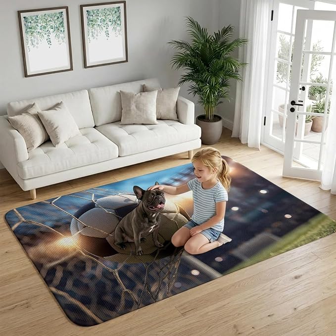 Area Rug for Living Room, Football Sports Non Slip Large Rugs Washable Rug, Football Field Goal Net Soccer Low Profit Indoor Carpet Mat Rugs for Bedroom Bathroom Dining Room, 63" x 90.6"