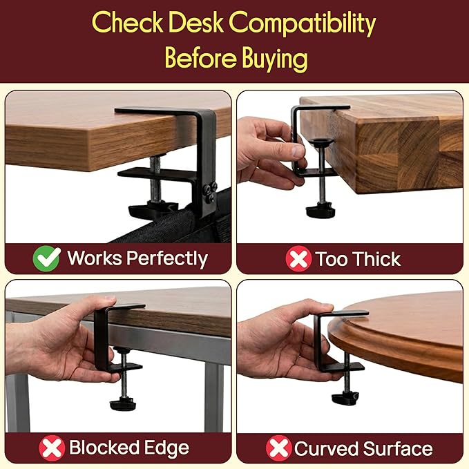 Pyle 48" Under Desk Cable Management Tray, Under Desk Wire Organizer with Clamp or Screw Mount, Desk Cable Organizer with Fabric Design for Large Workstations, Built-in Ties, 20 lb Capacity, Black