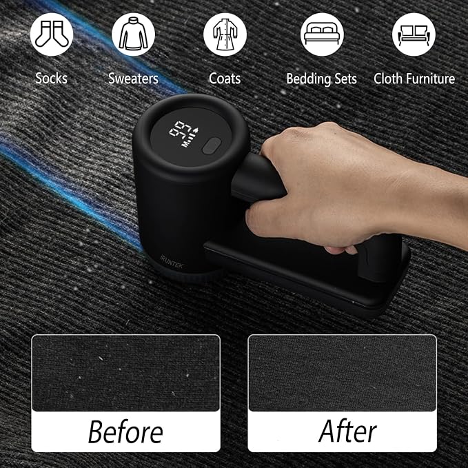 Electric Lint Remover, Rechargeable Sweater Defuzzer with Brush, LED Display, Portable Fabric Shaver for Couch, Clothes, Carpet, Furniture - Includes Trash Box