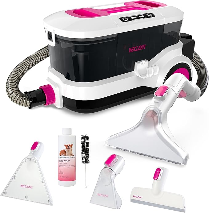 WECLEAN C4 Portable Carpet Cleaner Machine, Stand Up Upholstery Cleaner with 18KPa Powerful Suction, 800W Spot Cleaner for Pet Stains, Carpet, Rug, Couch and Car Interior, Dual Tank System, Pink