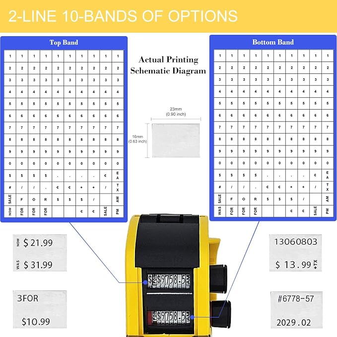 Motex MX-2316NEW 2 Line 20 Digits Price Tag Gun – 10 Digits Per line, Pre-Loaded 1,000 White Sticker Labels and Pre-Loaded Inker with 1 Ink Refill - for Grocery Store, Retail Shop, Garage Sale