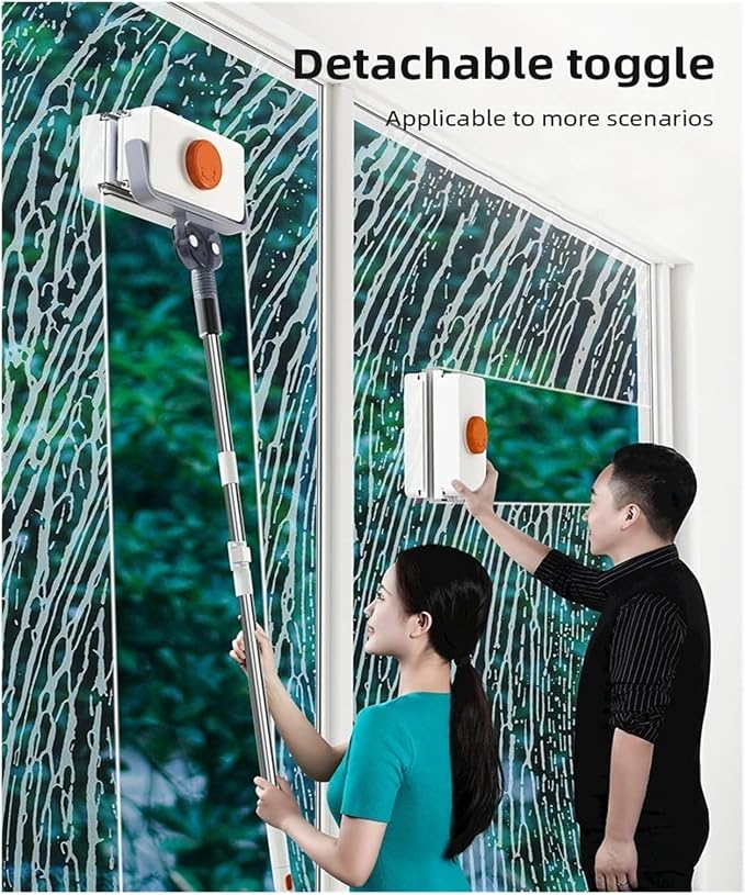 window cleaner tool, Magnetic Home Window Cleaner Brush Double With Telescopic Rod Super For Glass Cleaning Tools,for indoor outdoor(8-35mm With rod)