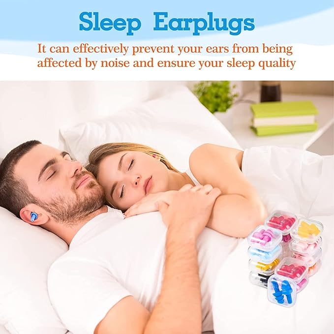 300 Pairs Ear Plugs Bulk for Sleeping Noise Cancelling, Swimming, Shooting, Concerts, Snoring 10 Assorted Colors with Carry Cases Reusable Silicone Earplugs Soft Ear Plugs