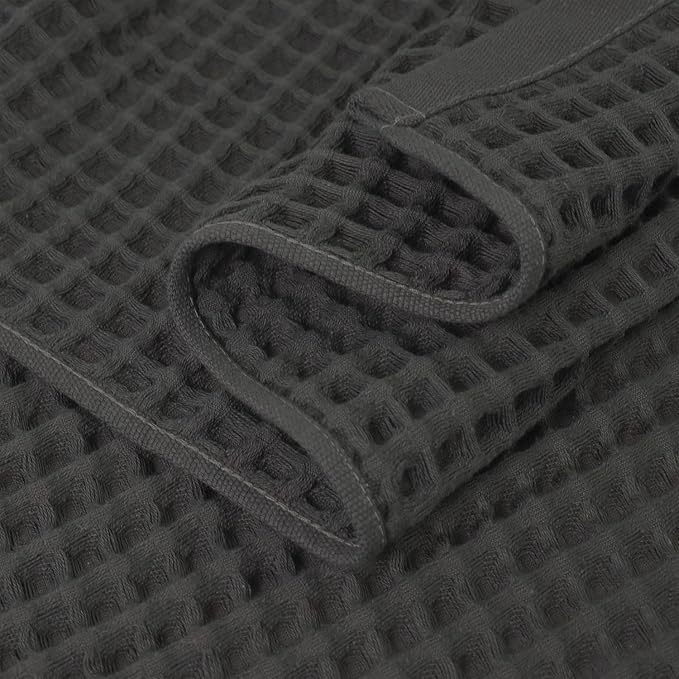 Jacquotha Waffle Bath Towels 2-Piece (Dark Grey) - Cotton, Soft, Quick Dry | 31” x 62” Large Bath Towel for Bathroom, Shower, Spa