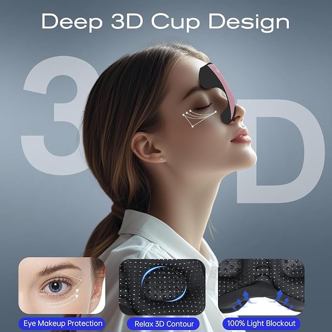 Sleep Mask with Bluetooth 5.4 Headphones, Removable 3D Eye Cups, Timing Sleeping Headphones for Side Sleepers, Wireless Music Eye Mask Speakers for Men, Women, Tech Gifts, Pink