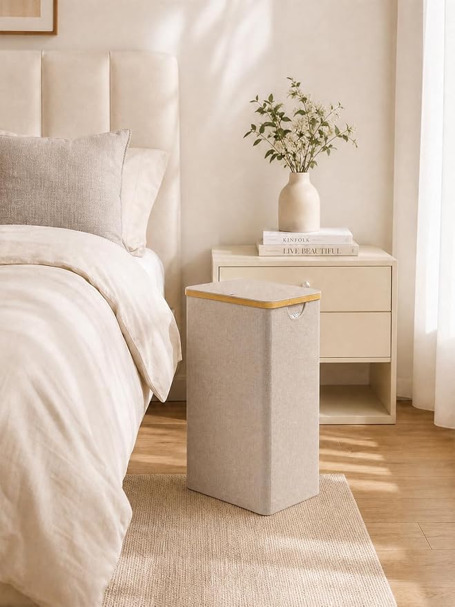 iEGrow Laundry Hamper with Lid, 110L Large Laundry Basket with Handle, Collapsible Clothes Basket Organizer with Removable 2 Inner Bag for Clothes Towels - Oatmeal