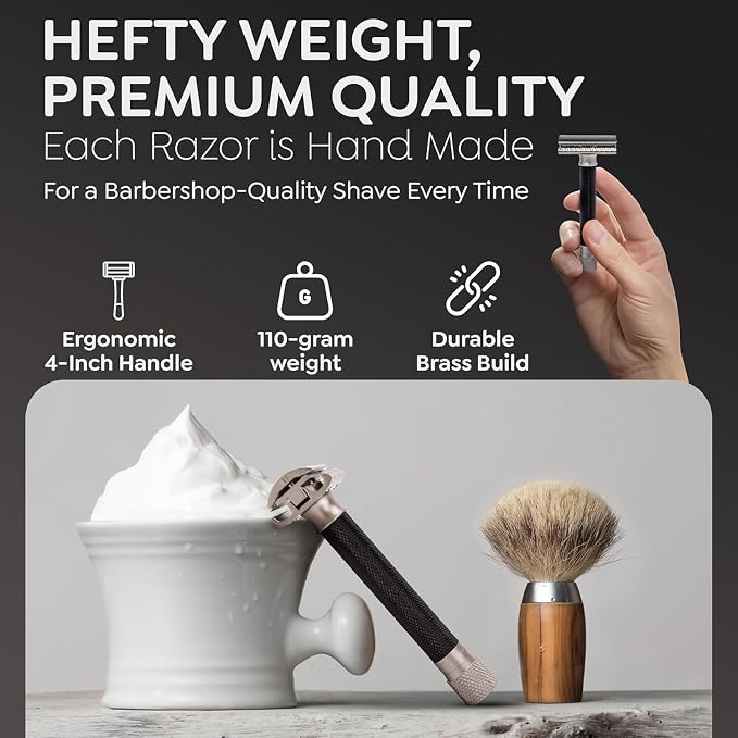 Parker THE VARIANT CLOSED COMB - ADJUSTABLE Double Edge Safety Razor, Customize your Shave with a Turn of the Dial from Mild to Aggressive - 5 Blades Included (GRAPHITE GRAY)