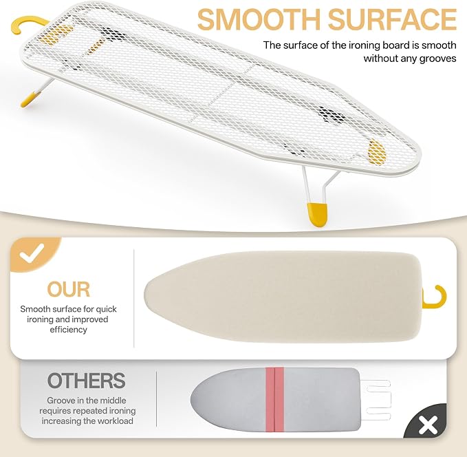 12"×38" Small Ironing Board Tabletop, Table Top Iron Board Small with Mesh Metal Base, Mini Tabletop Ironing Boards Space Saving, Compact Table Top Iron Boards Small with Non-Slip Feet, Milk White