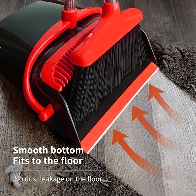 Broom and Dustpan Set (54") Long Handle Home Cleans Collapsible Broom with Dustpan Combo for Sweeping Dorm Classroom Lobby Kitchen Office (Black and Red)