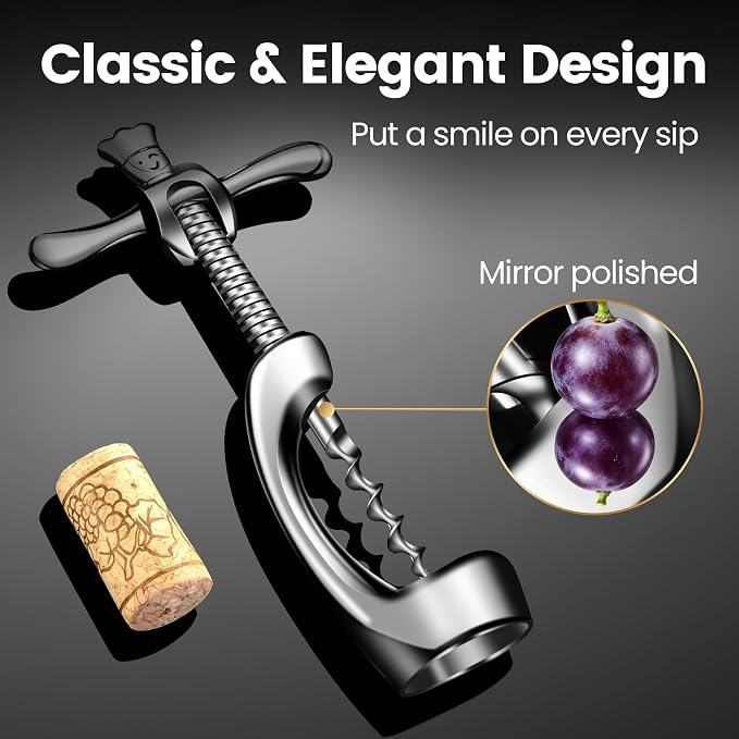 Wine Opener Deluxe, Heavy-Duty Bottle Opener for Easy Cork Removal, Manual Corkscrew for Smooth & Effortless Intact Wine Corks, Premium Corkscrew for Waiters, Bartenders & Home Use