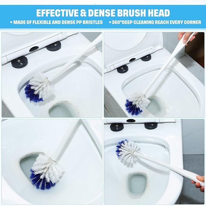 Reallnaive 24 Pcs 18 Inch Toilet Brush Toilet Bowl Cleaner Brush Bathroom Long Plastic Handled Cleaning Scrubber with Hook Hole for Household Bathroom Cleaning Supplies(Flat Handle)