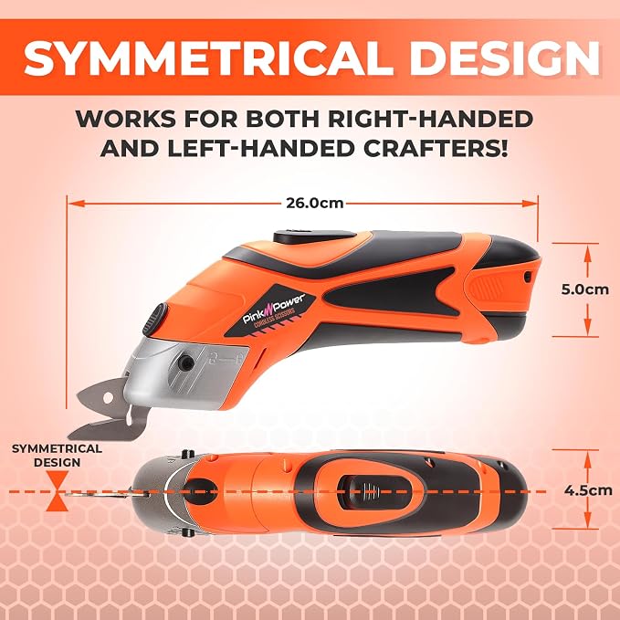 Pink Power Electric Fabric Scissors Box Cutter for Crafts, Sewing, Cardboard, Carpet, & Scrapbooking - Heavy Duty Professional Shears Cutting Tool - Automatic Cordless Scissors Fabric Cutter (Orange)