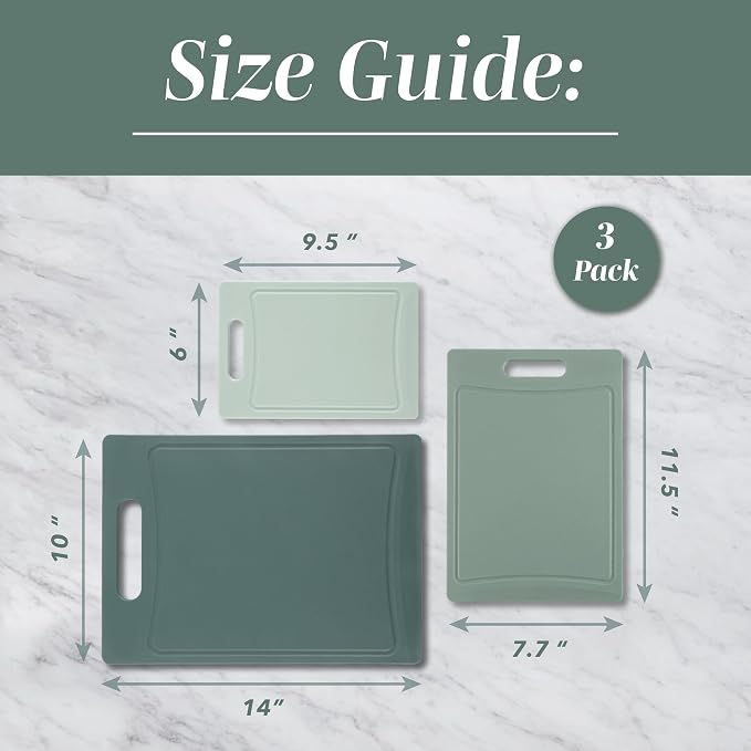 COOK WITH COLOR Non-Slip Cutting Board Set – Kitchen Essentials with Easy Grip Handle for Meat, Veggies, and Fruits, 3 Cutting Boards, Mint