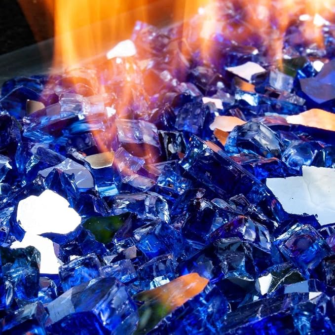 NUPICK 10 Pound Fire Glass, 1/2 Inch Reflective Fire Pit Glass | Tempered Fire Pit Rocks for Propane or Natural Gas, Glass Rocks for Fire Pit Table, Fireplace, Fire Bowl, Landscaping, Blue