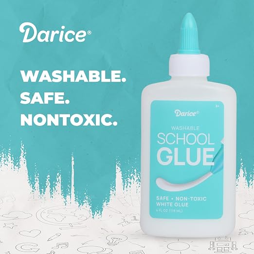 Darice Washable School Glue 4oz - 48 -Pack White Liquid Glues for Kids - Extra-Strong Great for Slime, Arts and Crafts - Back to School Supplies Glue Bottle with Adjustable Twist Closure