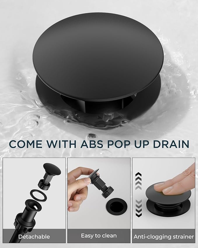 FORIOUS 2 Pack Black Bathroom Faucet 3 Hole, 8" Widespread Matte Black Bathroom Sink Faucet with 360°Swivel Spout, Suitable for 6-12 Inch Vanity Sink, with Metal Pop-up Drain and Supply Line