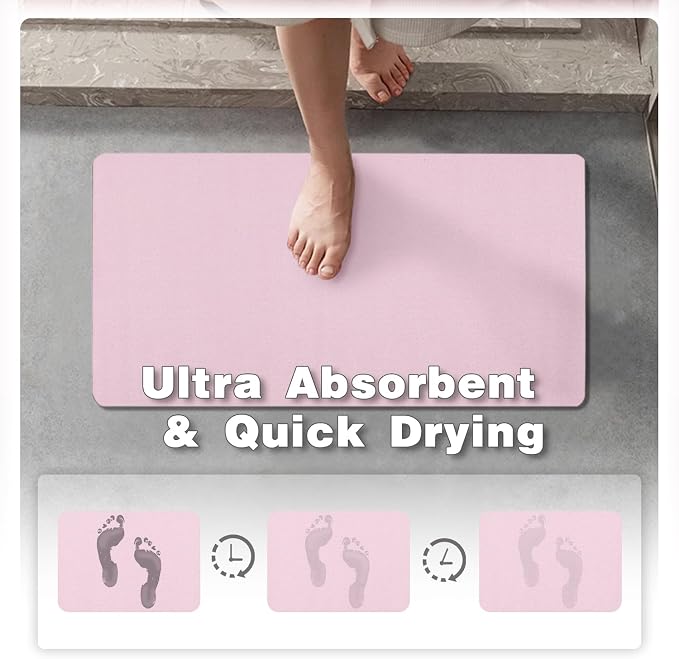 TYUU Pink Bath Mat, Bathroom Rugs Non Slip Washable Thin Absorbent Quick Dry Bath Mat Fits Under Door Bathroom Floor Mat Perfect for Bath, Shower, or Sink 17"x59" Pink