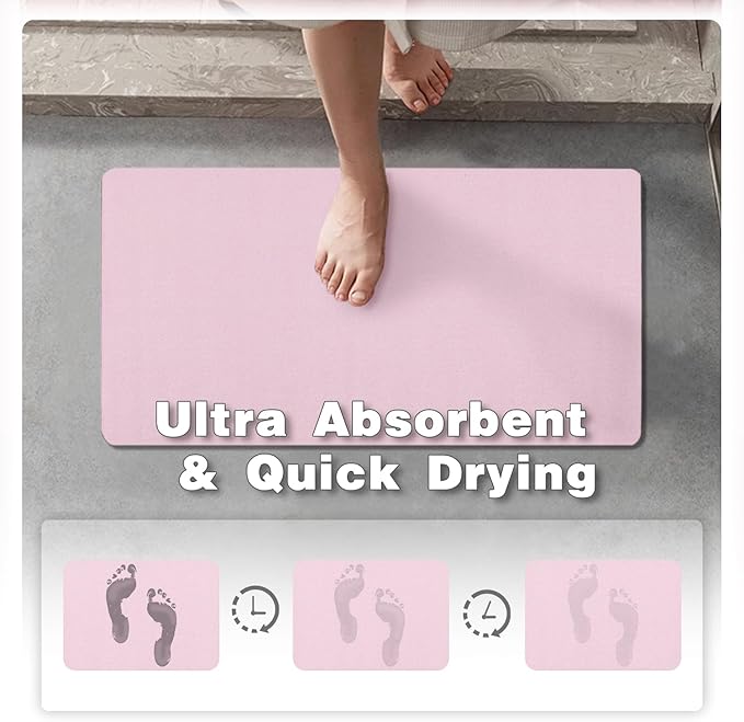 TYUU Pink Bath Mat, Bathroom Rugs Non Slip Washable Thin Absorbent Quick Dry Bath Mat Fits Under Door Bathroom Floor Mat Perfect for Bath, Shower, or Sink 36"x48" Pink
