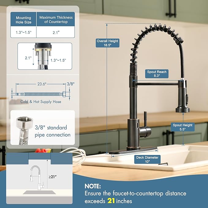 GIMILI Oil Rubbed Bronze Touchless Kitchen Faucet with AC Adapter, Motion Sensor Smart Hands Free Single Handle Kitchen Sink Faucet with Pull Down Sprayer