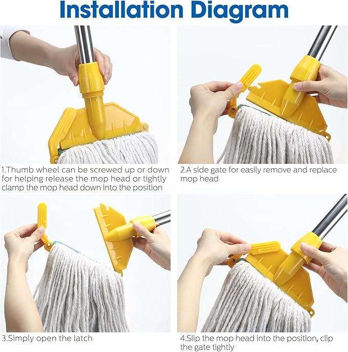 Eccliy 16 Pack Commercial Mop Heads Replacement Heavy Duty 18 oz Loop End Cotton String Wet Mop Refills Washable Absorbent Reusable for Industrial Home Tile Wood Concrete Floor (White,Green)