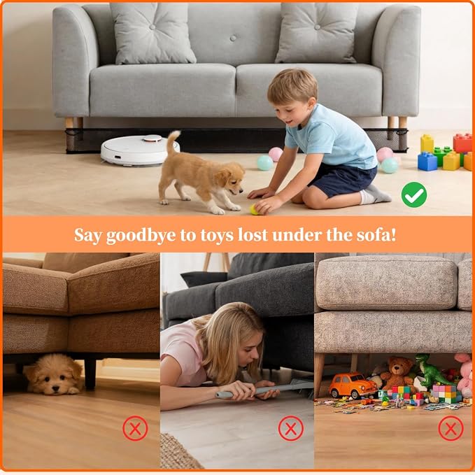 Under Couch Blocker and Bed Blocker for Pets, Toy Blocker with Zip Ties, Furniture Gap Guard to Stop Dogs, Cats and Toys from Rolling Under (Black, 394 × 3.94 Inch)