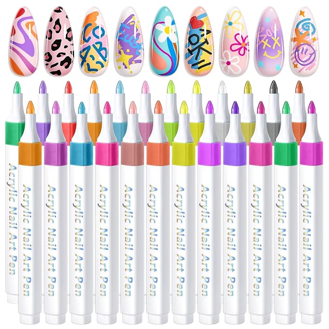 SAVILAND Nail Art Pens Set: 24 Summer Colors Nail Polish Pens for Nail Art, 10s Quick-Dry Waterproof Nail Art Pens with Fine Tips for Painting Nails, DIY Home Salon Manicure Beginners