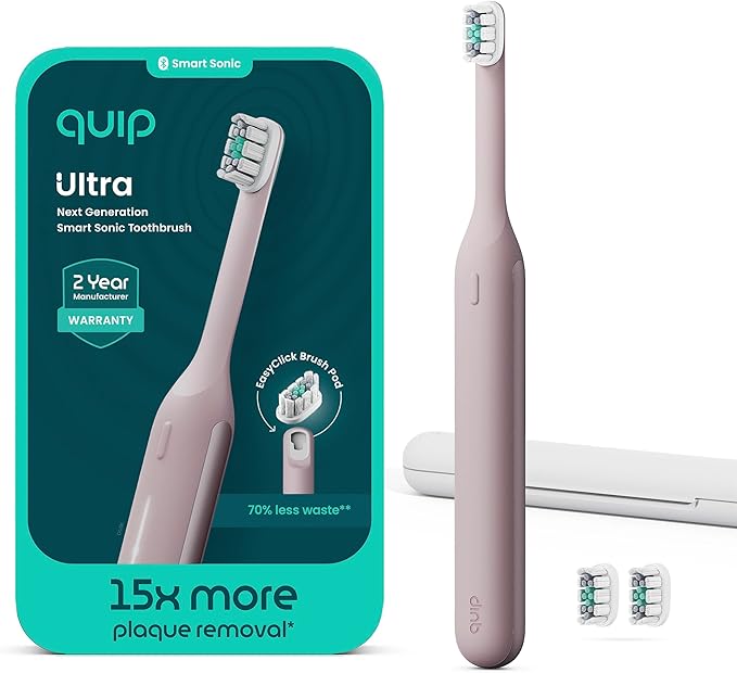 Quip Ultra Next Generation Smart Toothbrush - Timed Electric Toothbrush with Case - Replaceable Brush Head, Soft Bristles, Silicone Handle, 30-Day Battery Life - Travel Toothbrush - Dusk