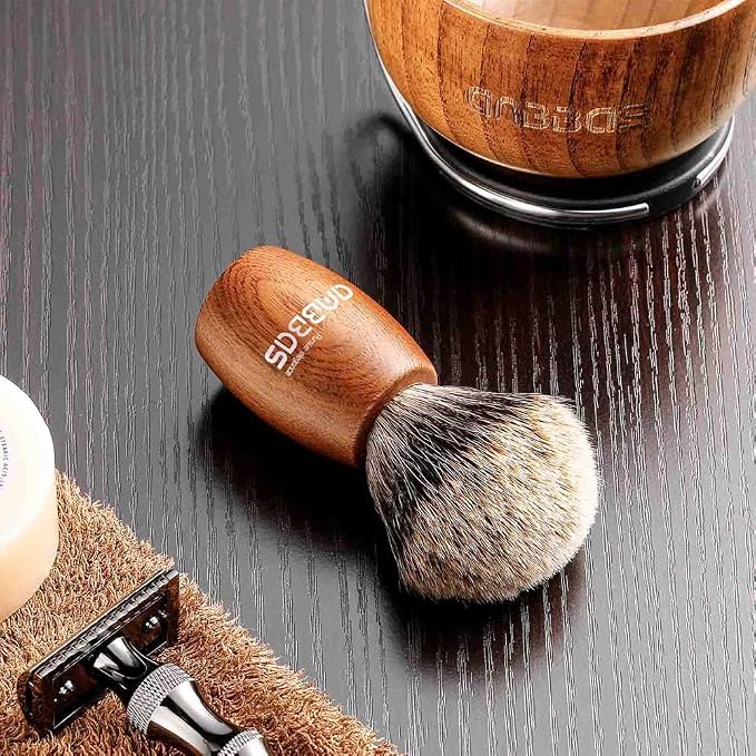 Anbbas Pure Badger Hair Shaving Brush Wood Handle and Large Soap Bowl with Stainless Steel Shaving Stand 3in1 Kit for Men