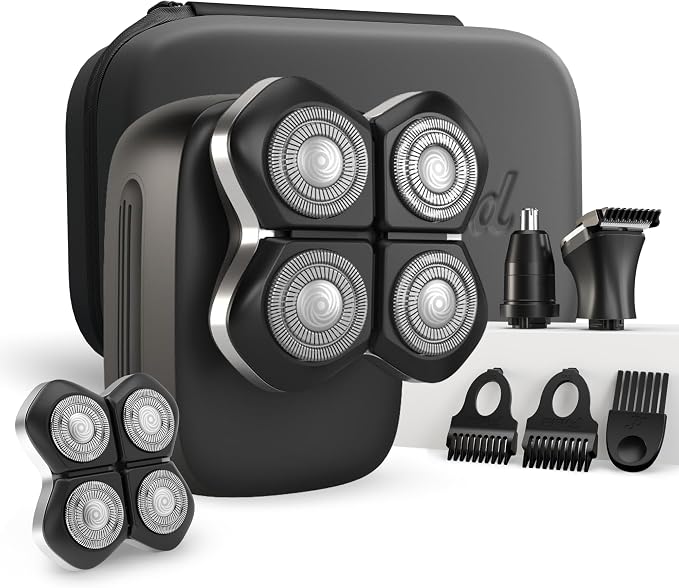 Freebird Electric Head & Body Hair Shaver - Mens Cordless Waterproof Razor with Rotary Blades (FlexSeries Pro, Shaver Kit + Travel Case + Extra Blade)