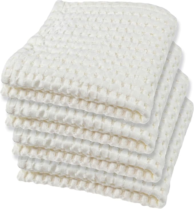 GILDEN TREE Waffle Bath Towels Wash Cloths for Showering, Exfoliating Washcloth Quick Dry Towel, Face Towels for Washing Face Cotton Washcloths Set of 4, Modern Style (Cream)