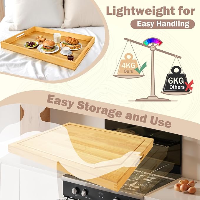 4 In 1 Noodle Board Stove Cover Lightweight Cutting Board Wood Stove Top Covers for Electric Stove, Glass Gas Stove Cover for Gas Burners - 30" x 22"