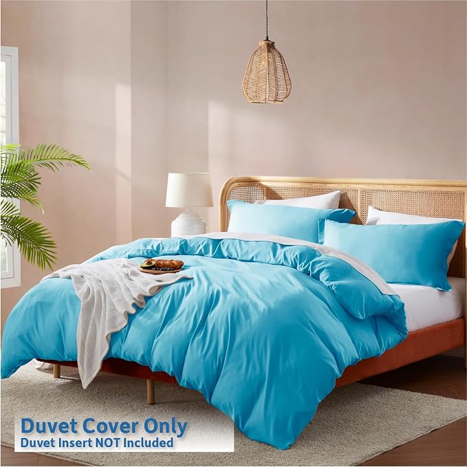 Nestl Bright Blue California King Duvet Cover Sets - Soft Double Brushed Cal King Duvet Cover, 3 Piece, with Button Closure, 1 Duvet Cover 104x98 inches and 2 Pillow Shams
