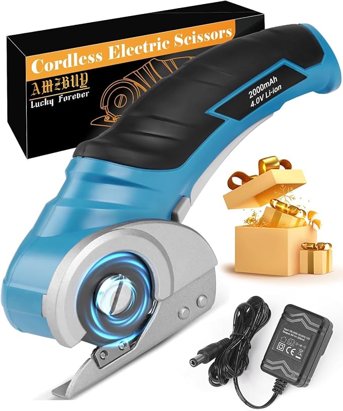 Cardboard Cutter Cordless Electric Scissors, Stocking Stuffers for Men Gift | Electric Box Cutter for Cardboard Recycling, Rotary Blade Heavy Duty Carpet Cutting Tools for Packages Leather Plastic Paper