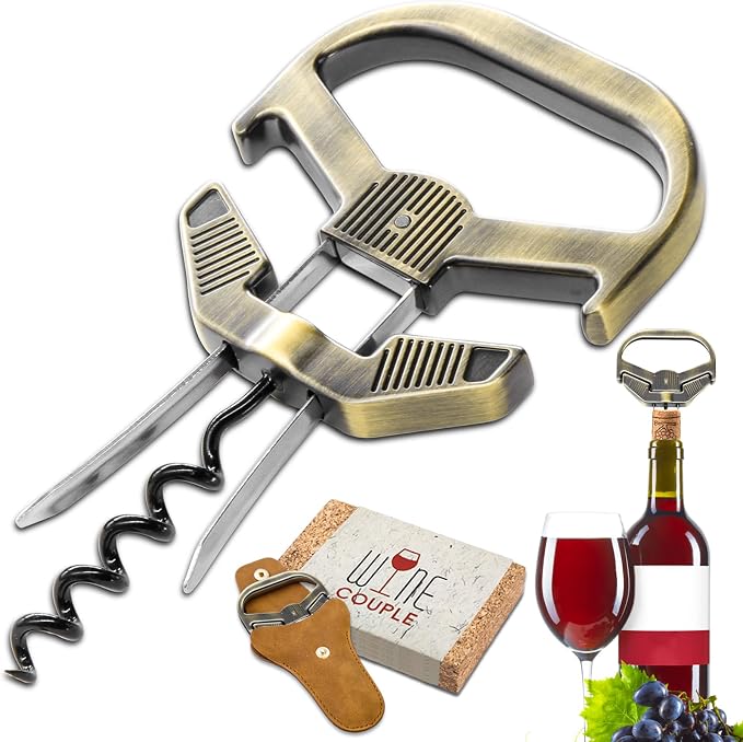 Ah So Wine Opener for Vintage Bottles, Old Wine Corkscrew with Portable Leather Case, Two Prong Cork Puller, for Wine Connoisseurs & Collectors to Uncork, Ideal Gifts for Wine Lovers (Classic Bronze)
