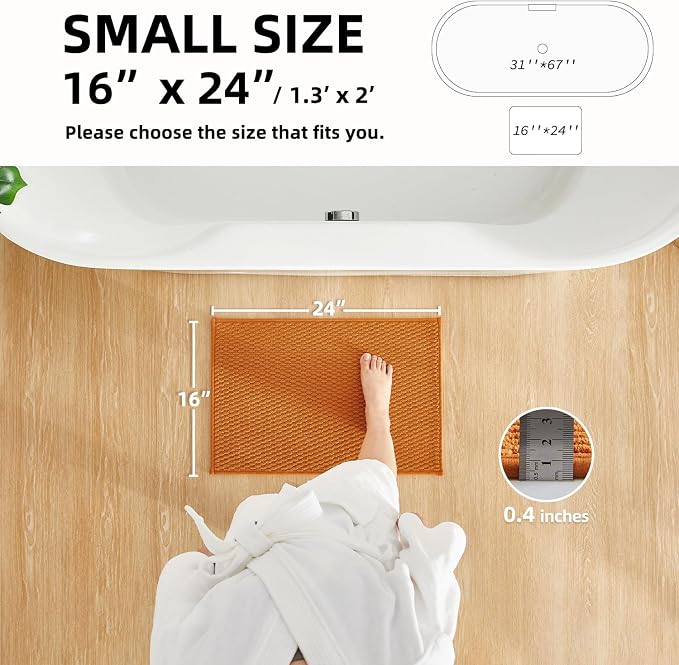 TYUU Bathroom Rugs Non Slip Washable, Super Absorbent Thin Bath Mat Small Quick Dry Low Pile Bathroom Rug, Orange 16"x24"