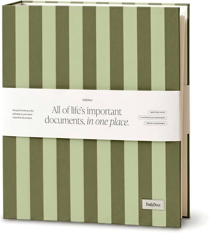 Document Organizer Binder for Important Papers & Passports, Olive