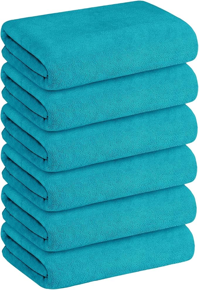 JML Microfiber Bath Towels, Teal, 30" x 60", Set of 6 | Soft, Absorbent, Quick Drying, Lint-Free, Fade Resistant, Use for Salon, Hair Wrap, Fitness, Sport, Yoga