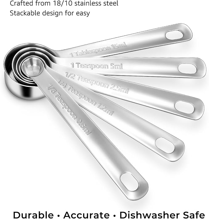 KEAWELL Premium 10-Piece 18/10 Stainless Steel Measuring Cups ans Spoons Set – Durable, Stackable, Dishwasher Safe – Nesting Design for Baking & Cooking (Silver, Measuring Cups & Spoons)